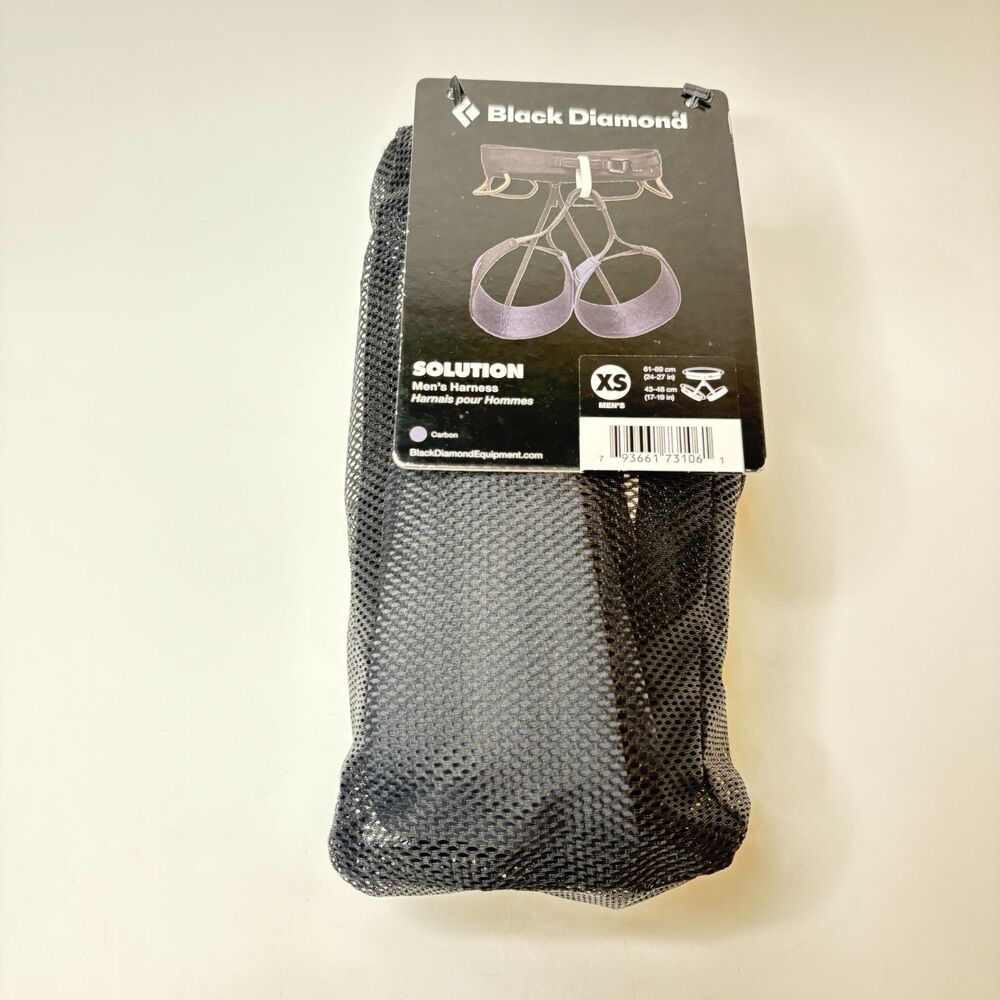 BLACK DIAMOND Solution Black Carbon Climbing Harness Mens Size XS